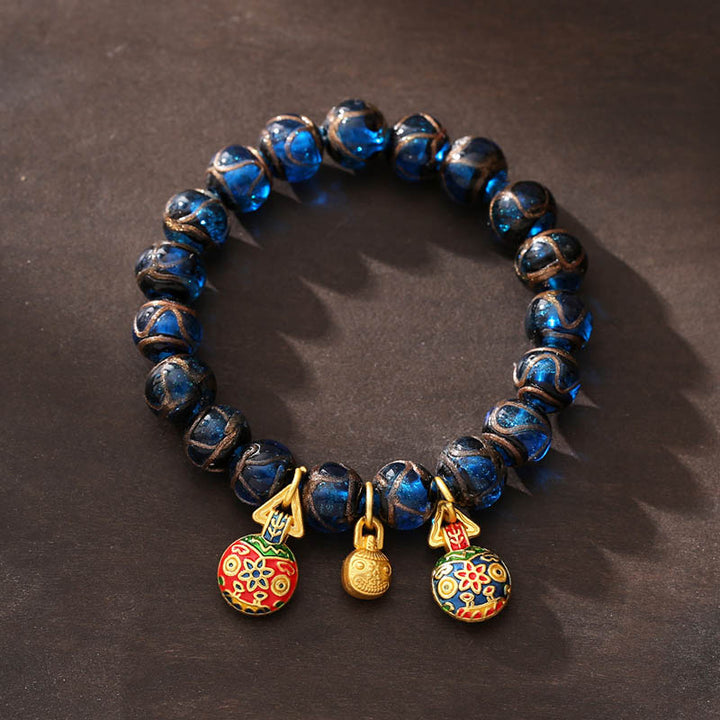 Pulsera de la fortuna con cuentas de cristal Liuli azul, amuleto de la suerte de la bestia tragadora de oro con Buddha Stones