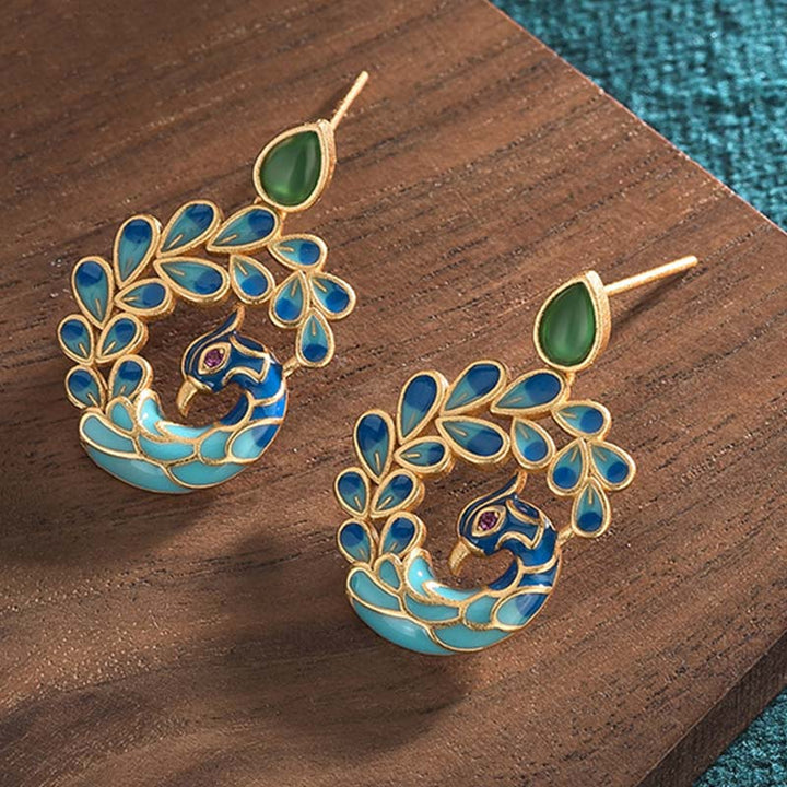 Pendientes de fortuna de ágata verde pavo real blanco natural