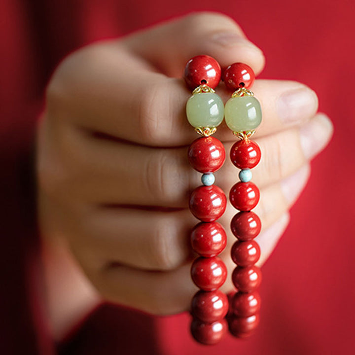 Pulsera de la Buddha Stones, cinabrio, aventurina verde, fortuna
