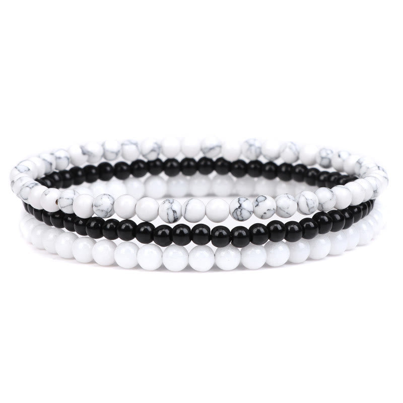 Buddha Stones 3 piezas de piedra de cristal natural paz interior pulsera espiritual - Cuentas de vidrio turquesa blanco y negro de 4 mm y cuentas de porcelana blanca (circunferencia de muñeca: 15-16 cm) - image 12