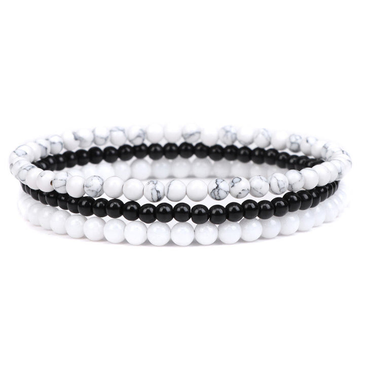 Buddha Stones 3 piezas de piedra de cristal natural paz interior pulsera espiritual - Cuentas de vidrio turquesa blanco y negro de 4 mm y cuentas de porcelana blanca (circunferencia de muñeca: 15-16 cm) - image 12