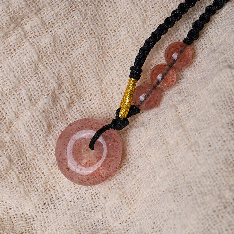 Colgante de collar curativo con hebilla de paz, calcedonia, cuarzo fresa, Buddha Stones