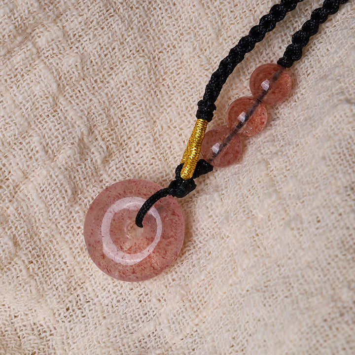 Colgante de collar curativo con hebilla de paz, calcedonia, cuarzo fresa, Buddha Stones