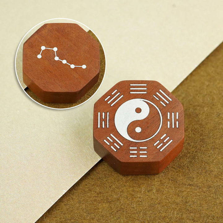 Buddha Stones hoja pequeña sándalo rojo madera de azufaifo madera de ébano plata con incrustaciones Yin Yang Bagua pulsera de protección de cazo grande