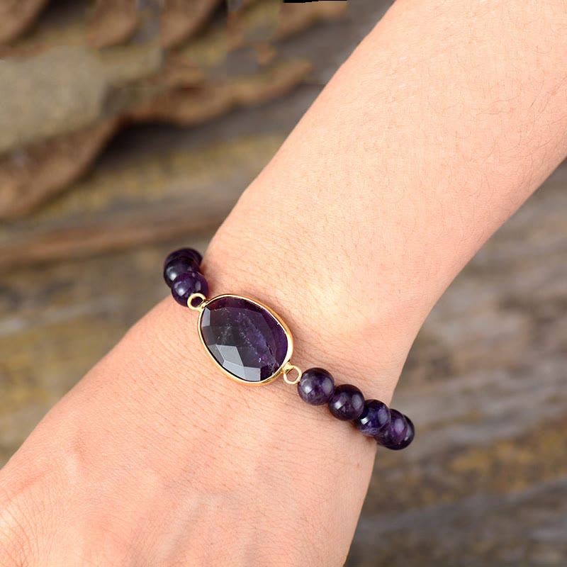Pulsera con patrón de marquesa de equilibrio de cristal de amatista natural con Buddha Stones