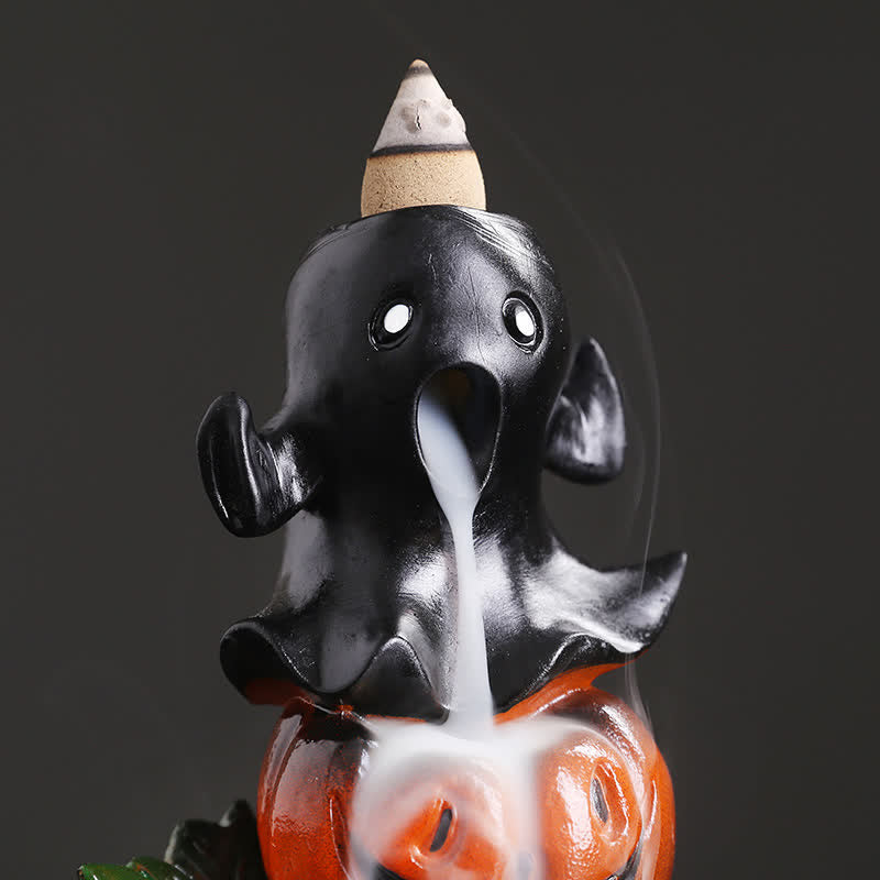 Quemador de incienso de fuente de humo de reflujo de resina fantasma de calabazas de Halloween Decoración