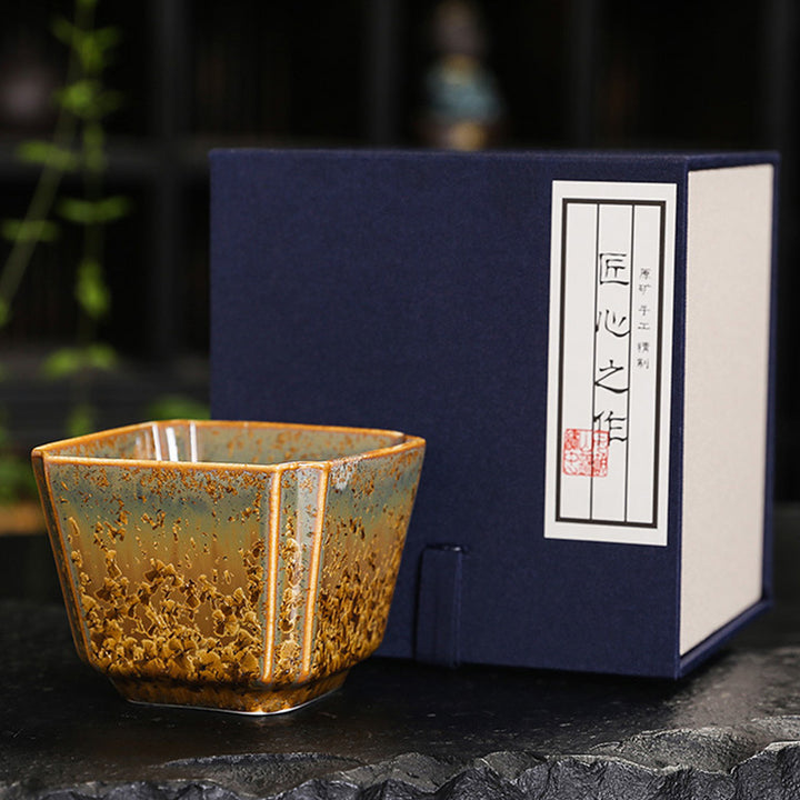 Taza de té de cerámica marrón colorida con Buddha Stones, tazón de té de Kung Fu