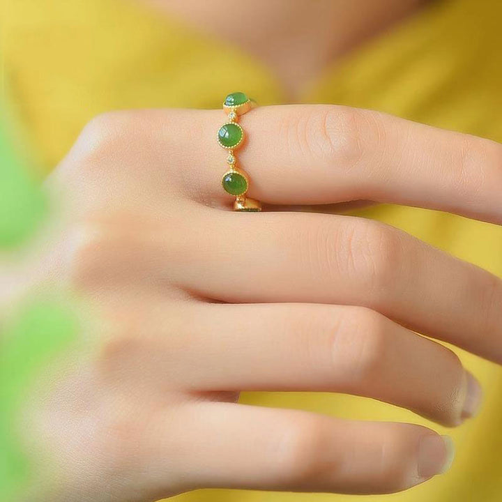Anillo ajustable calmante curativo de jade cian con Buddha Stones - image 3