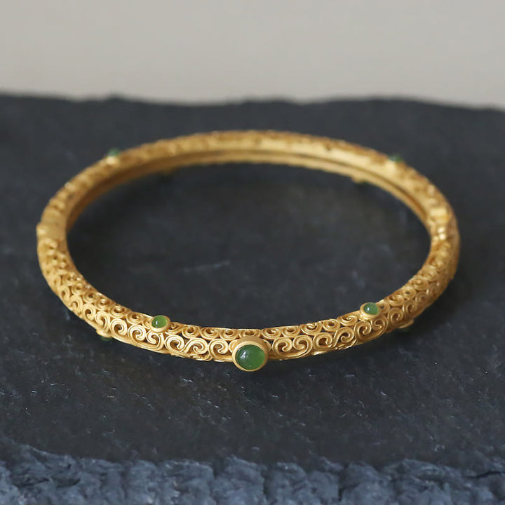 Brazalete de pulsera curativa con Buddha Stones , Jade cian, cobre, nubes propicias, calma
