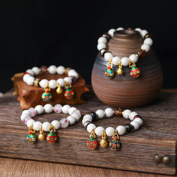 Pulsera de la suerte con cuentas de porcelana coloridas de cristal Liuli, amuleto de la familia de la bestia tragadora de oro con Buddha Stones