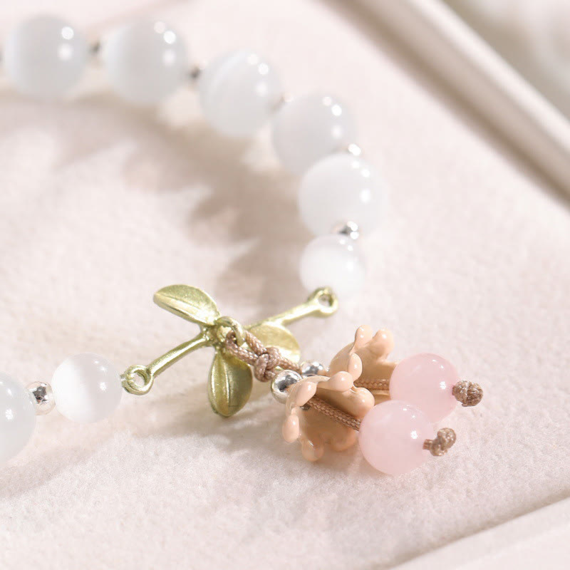 Pulsera con dije de orquídea de la paz, cristal rosa, calcedonia azul, aventurina verde, ojo de gato , Buddha Stones - image 4