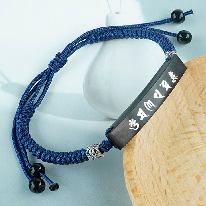 Pulsera de protección con incrustaciones de plata y madera de ébano, seis palabras verdaderas, budismo de Buddha Stones