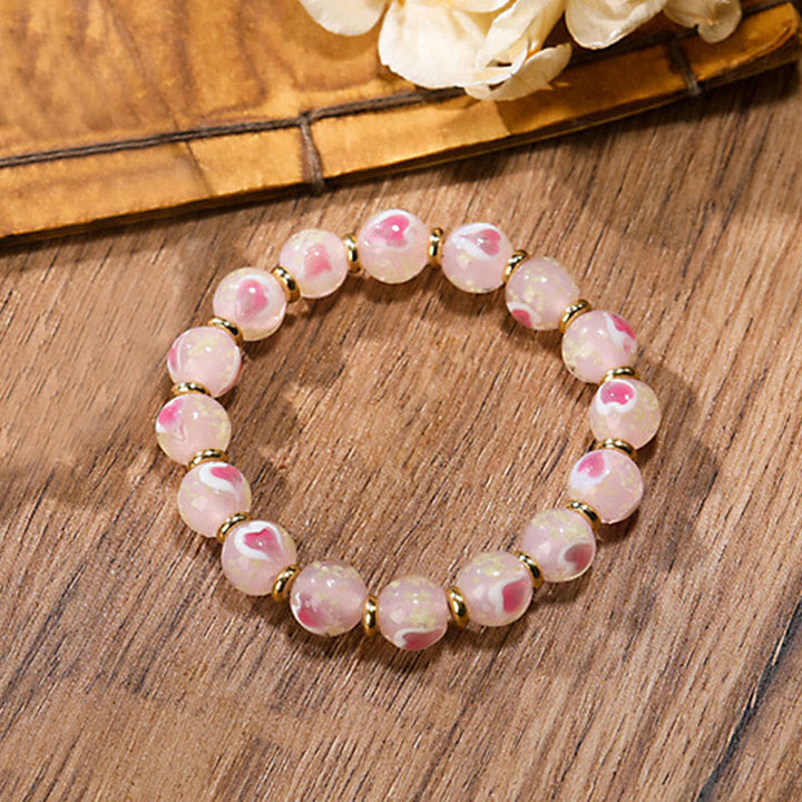 Pulsera de bendiciones con cuentas de cristal Liuli fluorescentes de corazón de amor rosa luminoso con abalorio familiar de bestia tragadora de oro con Buddha Stones