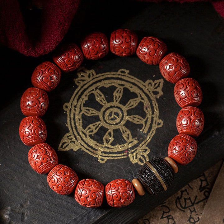 Pulsera de bendición tranquila de ébano y cinabrio natural con Buddha Stones