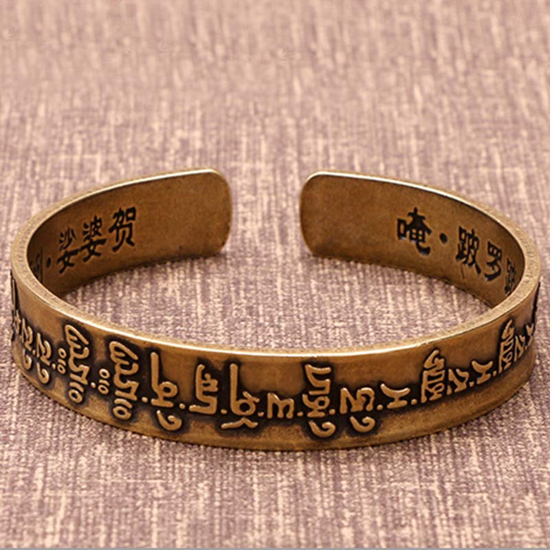 Buddha Stones Pulsera de curación de latón y cobre con mantra tibetano Mahāpratisarā en sánscrito
