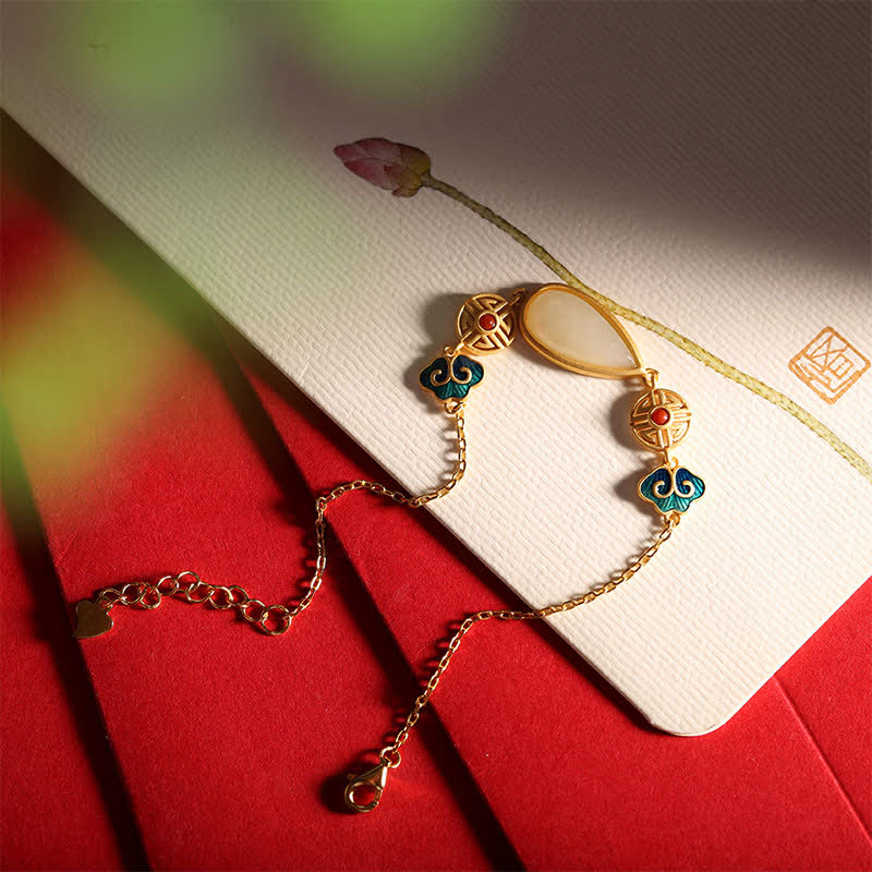 Pulsera con colgante de cadena de gota de agua de jade blanco hetiano de plata de ley 925