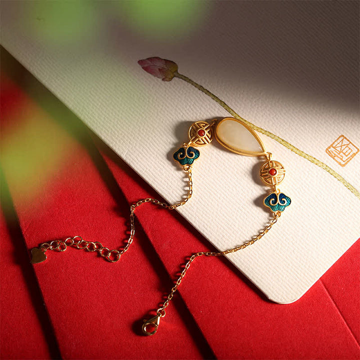 Pulsera con colgante de cadena de gota de agua de jade blanco hetiano de plata de ley 925