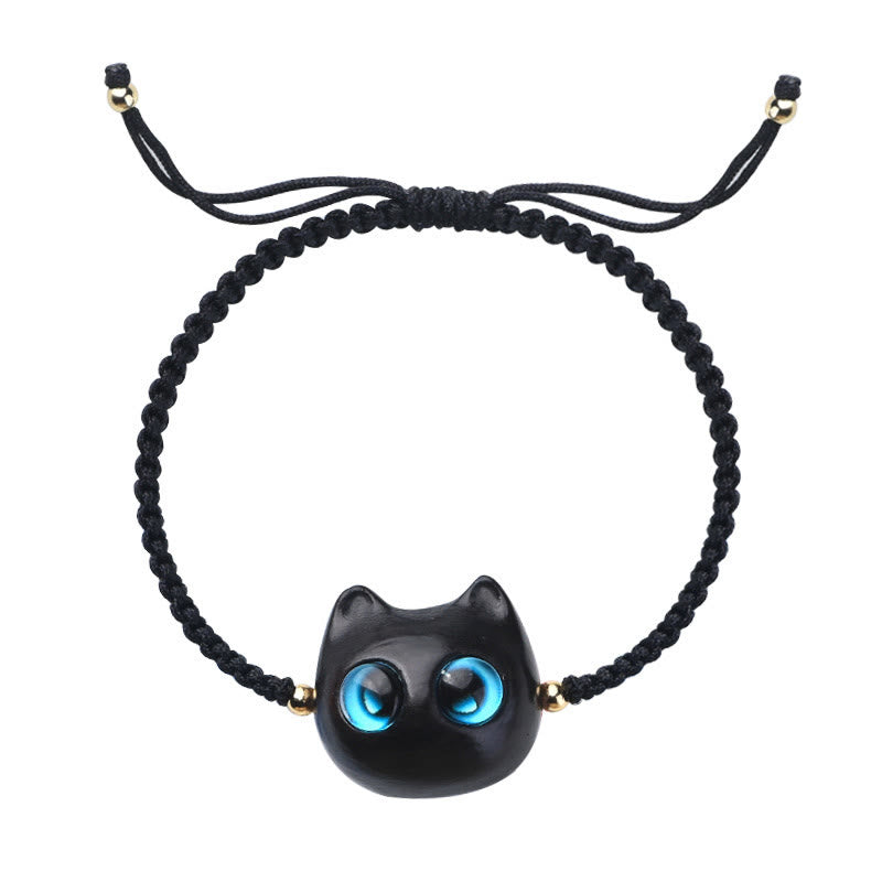 Pulsera trenzada con Buddha Stones, hoja pequeña, sándalo rojo, madera de ébano, cabeza de gato bonita, protección tranquila - image 17