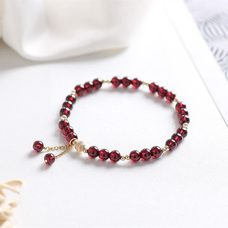 Pulsera de granate natural con Buddha Stones , chapada en oro de 14 quilates, calma - Granate (Purificación♥Protección) - image 0