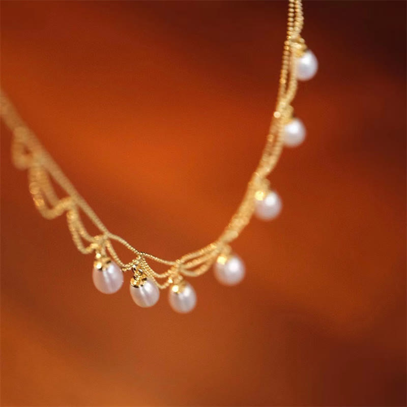 Vintage 14K chapado en oro perla curación multicapa collar colgante
