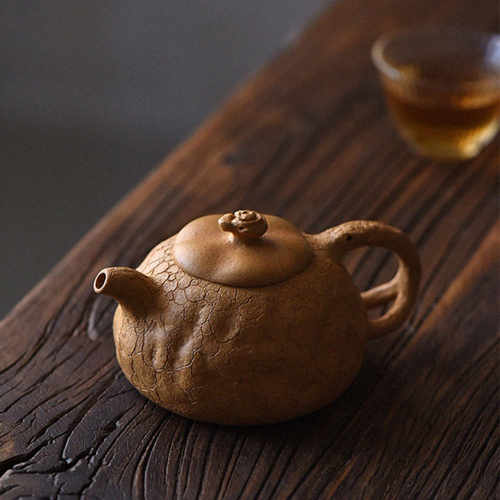 Tetera de kungfú de arcilla púrpura con textura de árbol Vintage hecha a mano con Buddha Stones 220ml