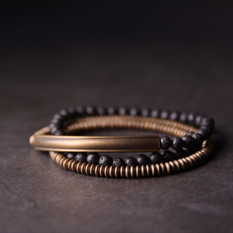 Pulsera de soporte de cobre de roca de lava vintage de Buddha Stones