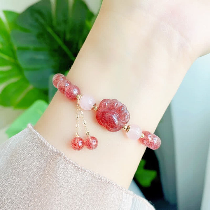Pulsera de amor con forma de pata de gato de la suerte, cristal rosa, cuarzo fresa Natural, Buddha Stones - image 3