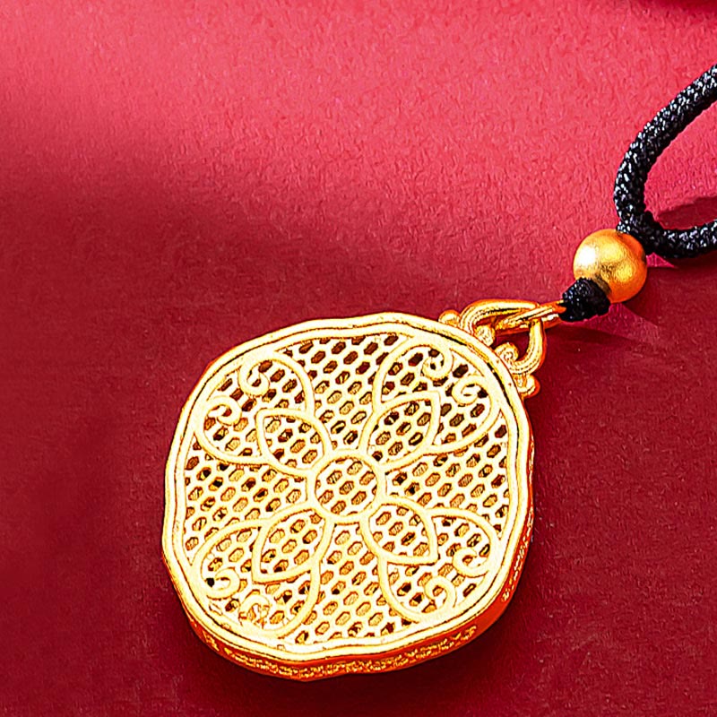 Colgante de collar de riqueza de cobre con corazón de amor de flores de Buddha Stones