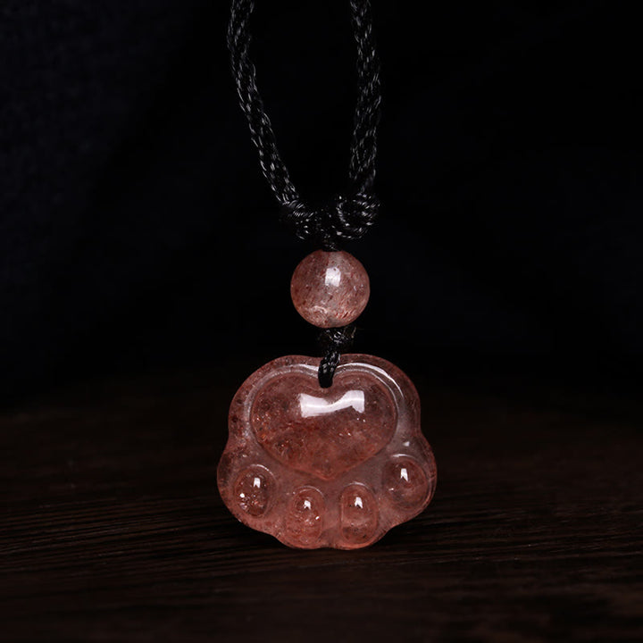 Colgante de collar curativo con garra de gato preciosa de cuarzo fresa con Buddha Stones - image 7