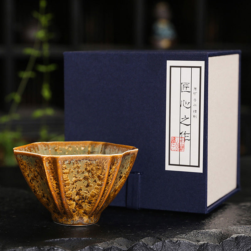 Taza de té de cerámica marrón colorida con Buddha Stones, tazón de té de Kung Fu