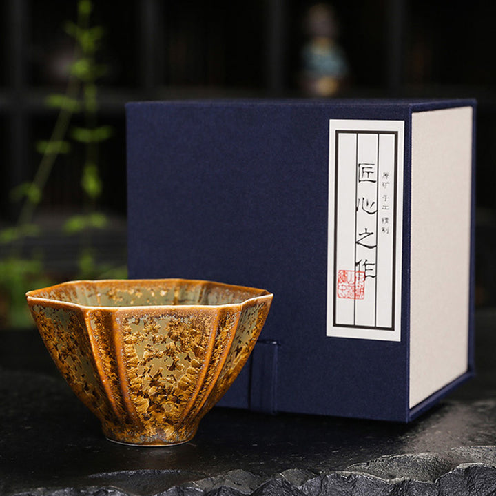 Taza de té de cerámica marrón colorida con Buddha Stones, tazón de té de Kung Fu