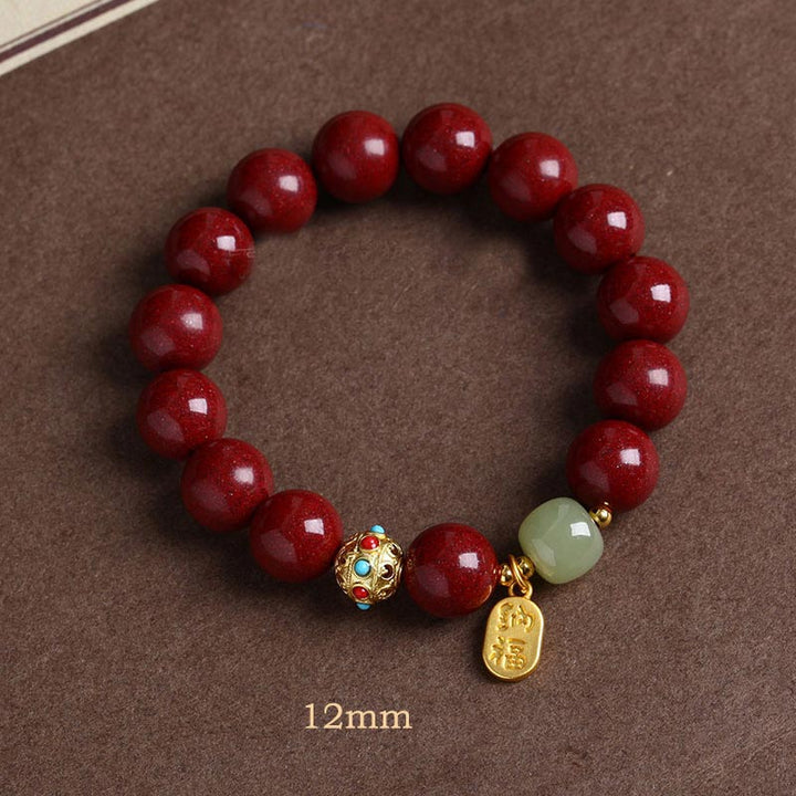 Pulsera con dijes de protección de la fortuna, aventurina verde cinabrio y Buddha Stones