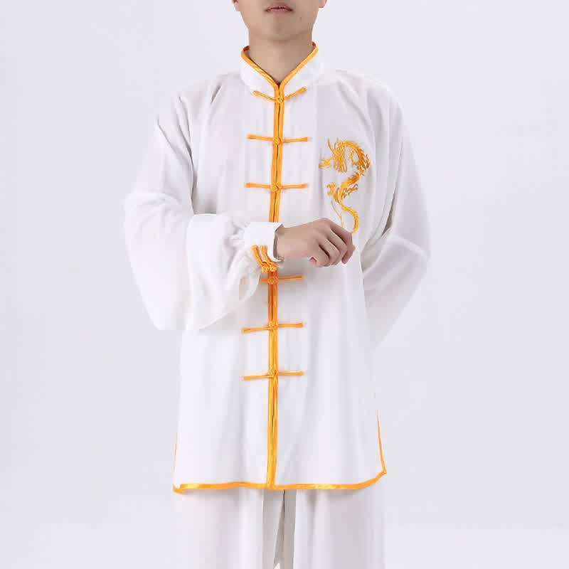Conjunto de ropa unisex con bordado de dragón y Buddha Stones para práctica espiritual de Qi Gong, meditación y oración.