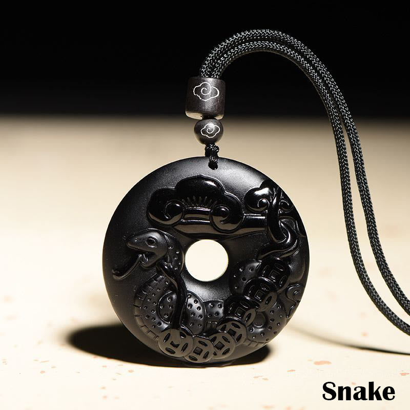 Collar con colgante de fuerza con hebilla de paz, obsidiana negra Natural del zodíaco chino , Buddha Stones - Serpiente - image 17
