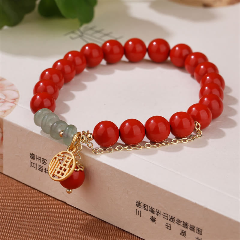 Pulsera Calma De Jade Con Carácter Fu Auspicioso Cinabrio De Buddha Stones