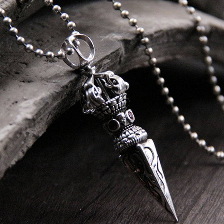 Colgante de collar de poder espiritual Vajra de plata de ley 925 con Buddha Stones