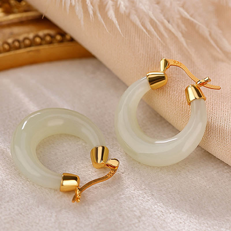 Pendientes colgantes de suerte de prosperidad de jade cian redondo de Buddha Stones