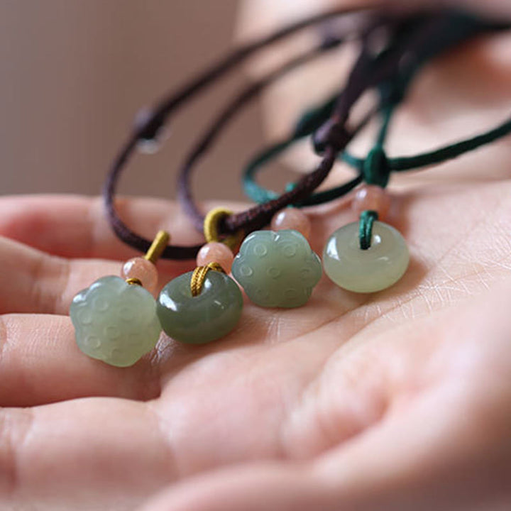 Colgante de collar de cadena de abundancia de loto con hebilla de paz de Jade redondo Natural - image 13