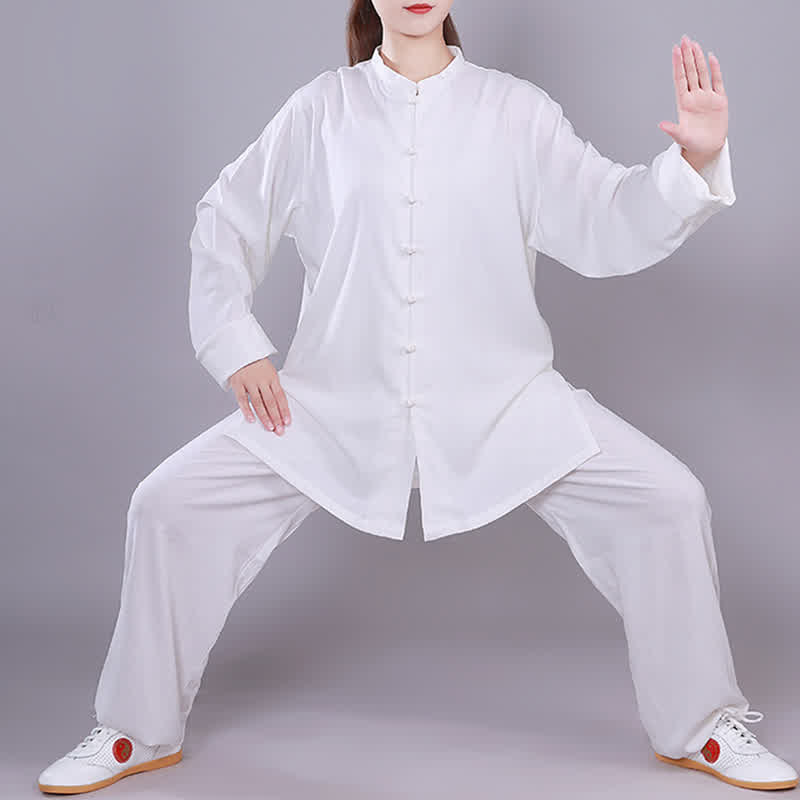 Conjunto de ropa unisex de lino y algodón con Buddha Stones, tai chi, qigong, oración, práctica espiritual zen - Blanco - Manga larga - US14, UK/AU18, EU46 (3XL)  - image 8