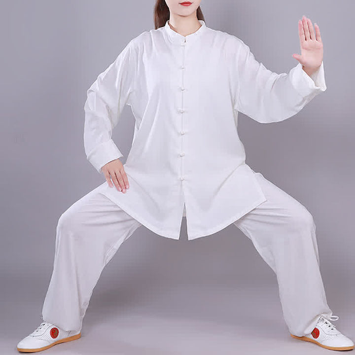 Conjunto de ropa unisex de lino y algodón con Buddha Stones, tai chi, qigong, oración, práctica espiritual zen - Blanco - Manga larga - US14, UK/AU18, EU46 (3XL)  - image 8