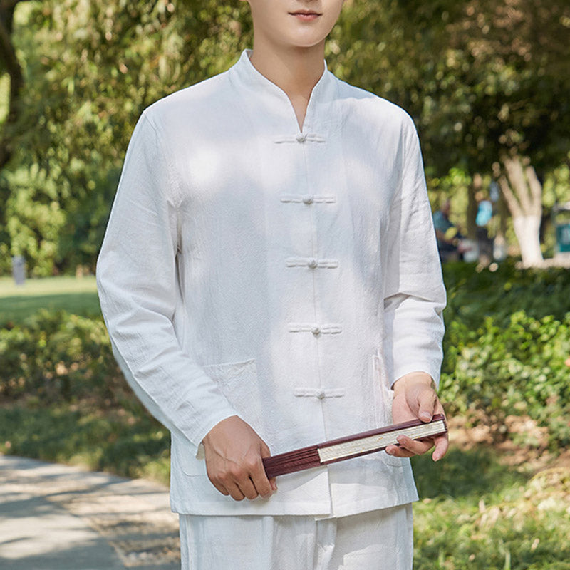 Buddha Stones espiritual Zen práctica Yoga meditación oración ropa algodón lino conjunto de hombres - Blanco - US/UK/AU48, EU58 (6XL) - image 8