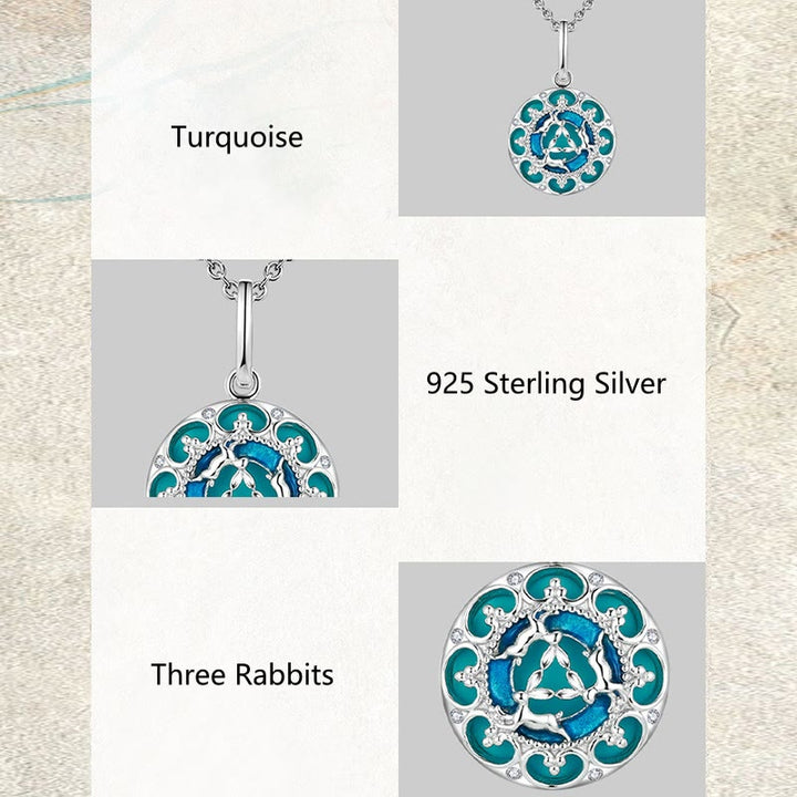 Colgante de plata de ley 925 con Buddha Stones , redondo, turquesa, tres conejos - image 8