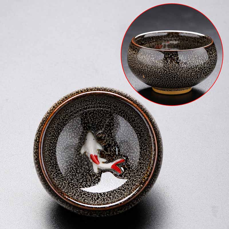 Buddha Stones pequeño horno de peces Koi cambio chino Jianzhan taza de té de cerámica Kung Fu taza de té 60ml