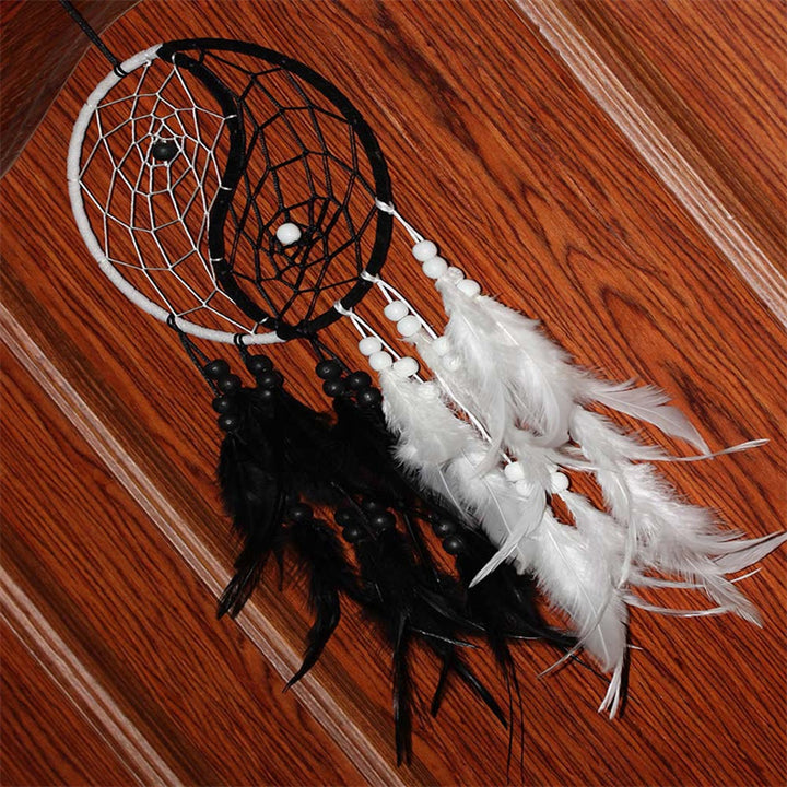Atrapasueños Yin Yang, red circular con plumas, decoración de equilibrio - image 9