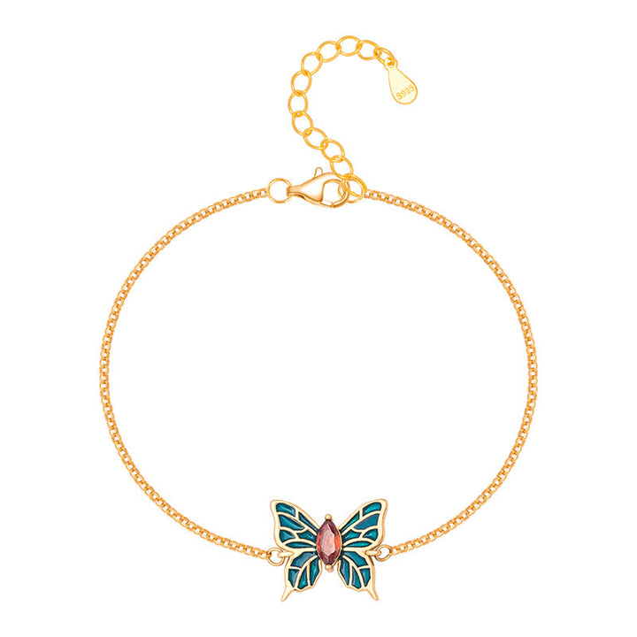 Pulsera de cadena de amor con circonitas y mariposas de plata de ley 925 con Buddha Stones
