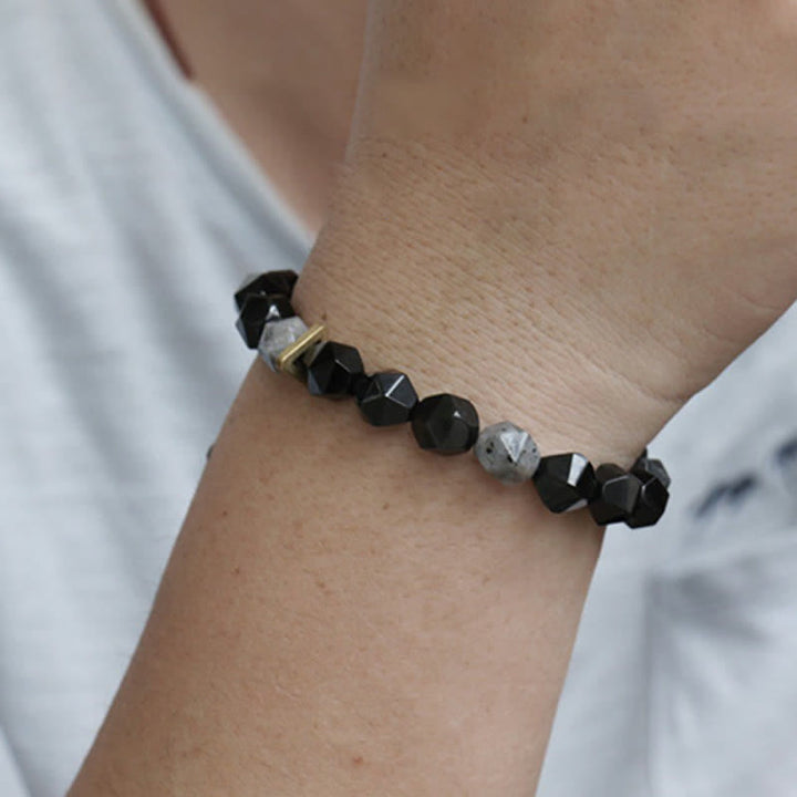Pulsera de purificación de piedra con brillo negro de obsidiana negra