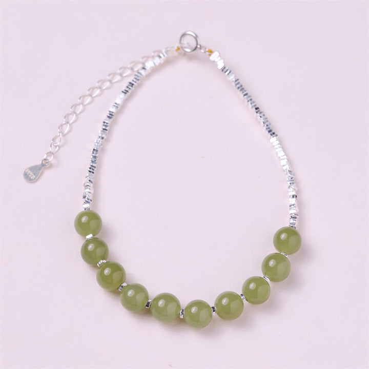 Pulsera de cadena de la suerte con cuentas de jade hetiano de plata de ley 925 con Buddha Stones - Jade Hetian (Prosperidad♥Abundancia) - image 0
