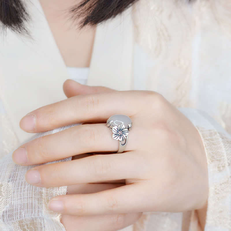 Anillo de armonía positiva de ciruela de calcedonia natural de plata de ley 990 - image 2