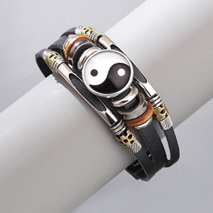Pulsera de equilibrio de cuero Yin Yang con Buddha Stones