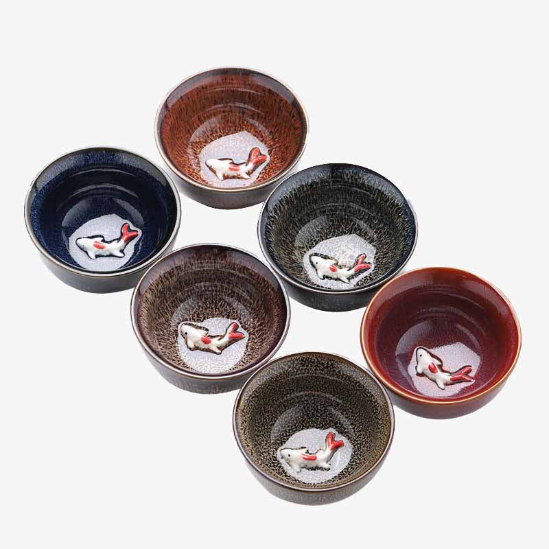Buddha Stones pequeño horno de peces Koi cambio chino Jianzhan taza de té de cerámica Kung Fu taza de té 60ml